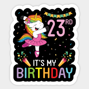 Happy Unicorn Dancing Congratulating 23rd Time It's My Birthday 23 Years Old Born In 1998 Sticker